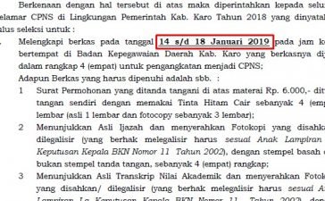 Syarat yang Harus Dilengkapi Peserta yang Lulus CPNS Pemkab Karo