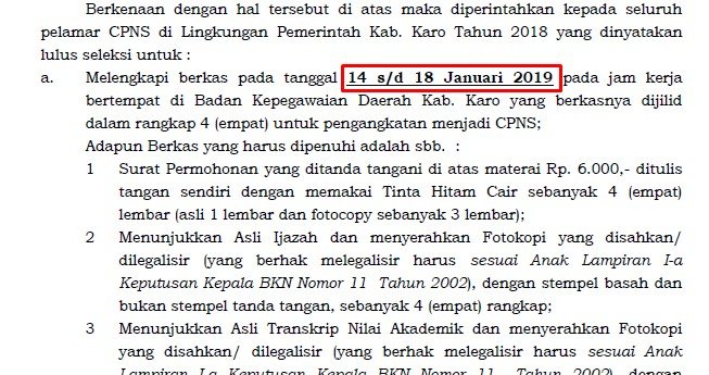 Syarat yang Harus Dilengkapi Peserta yang Lulus CPNS Pemkab Karo