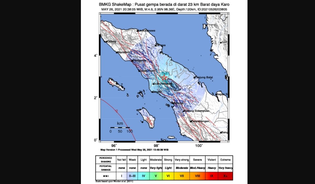 Gempa 4,9 guncang Kabupaten Karo, terasa hingga Aceh.